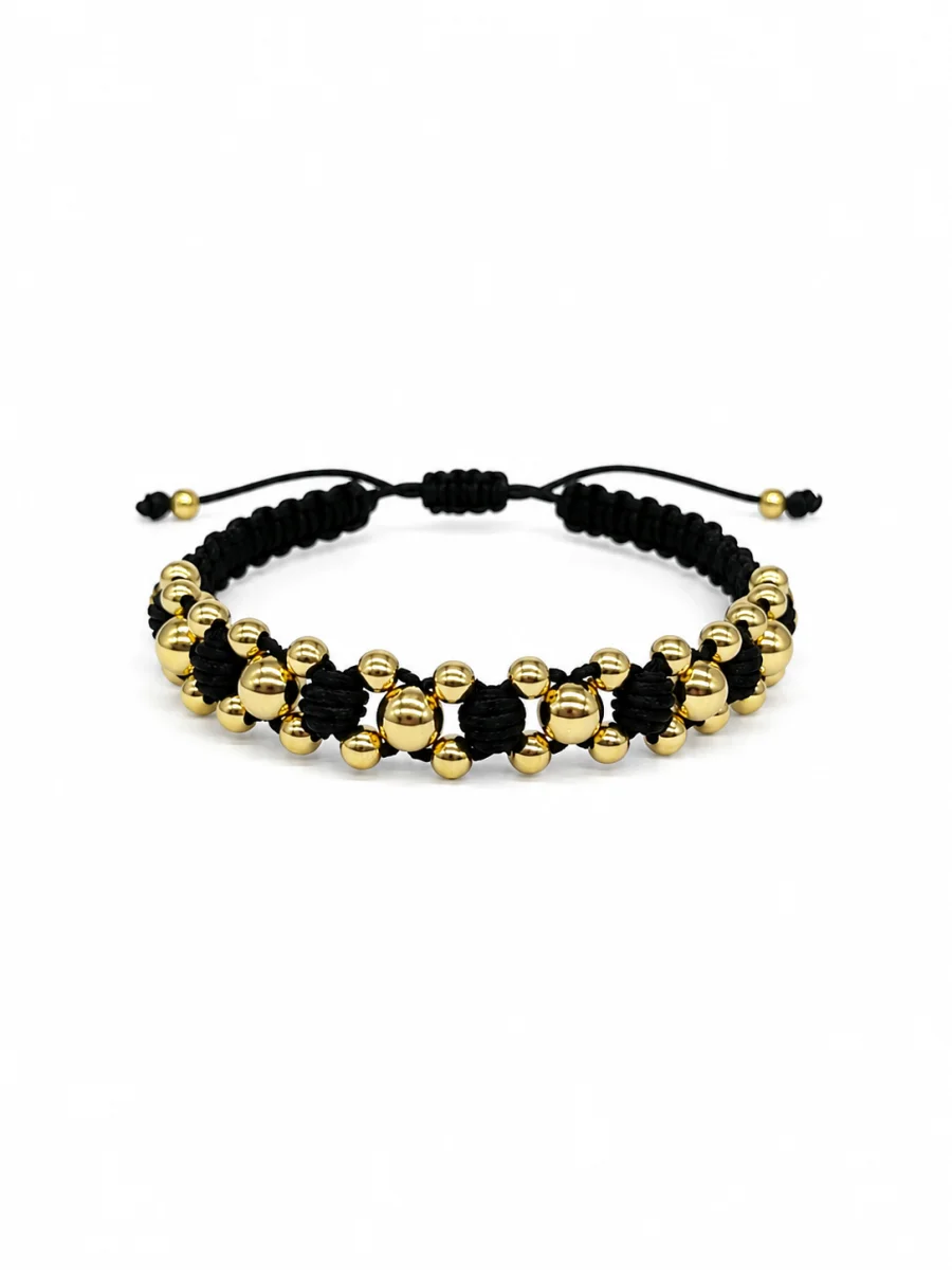 Pulsera de Tres Carriles con Neopreno y Balines de Oro